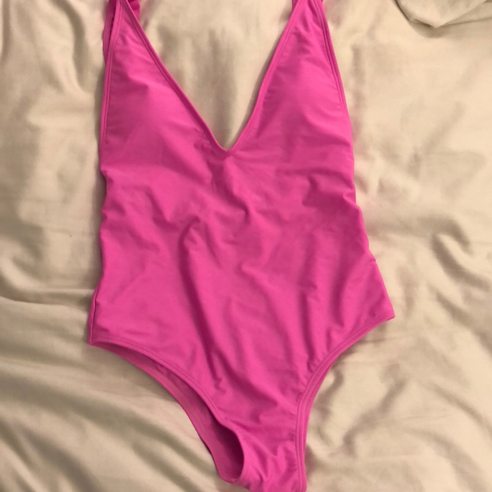 Plunging pink one piece